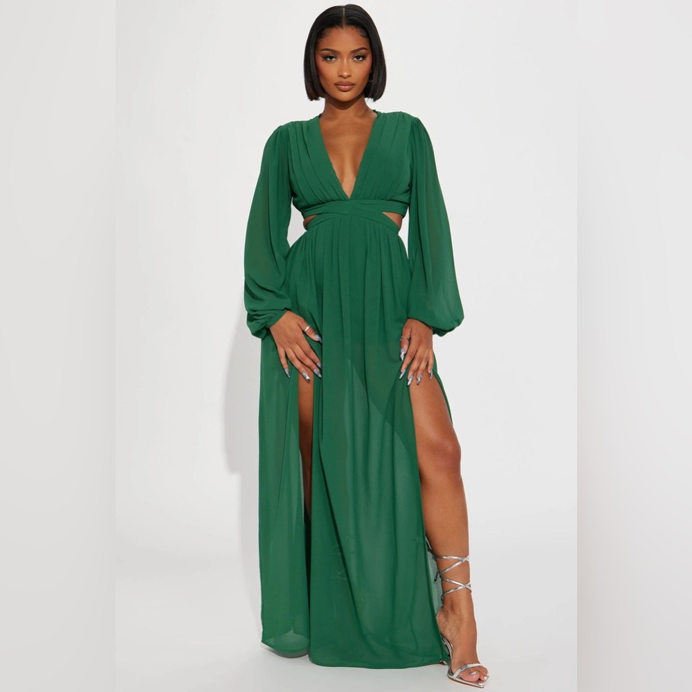 Green cut out flowy maxi dress